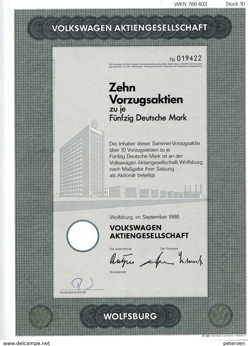 VOLKSWAGEN Aktiengesellschaft; Zehn Vorzugsaktien - Automobile