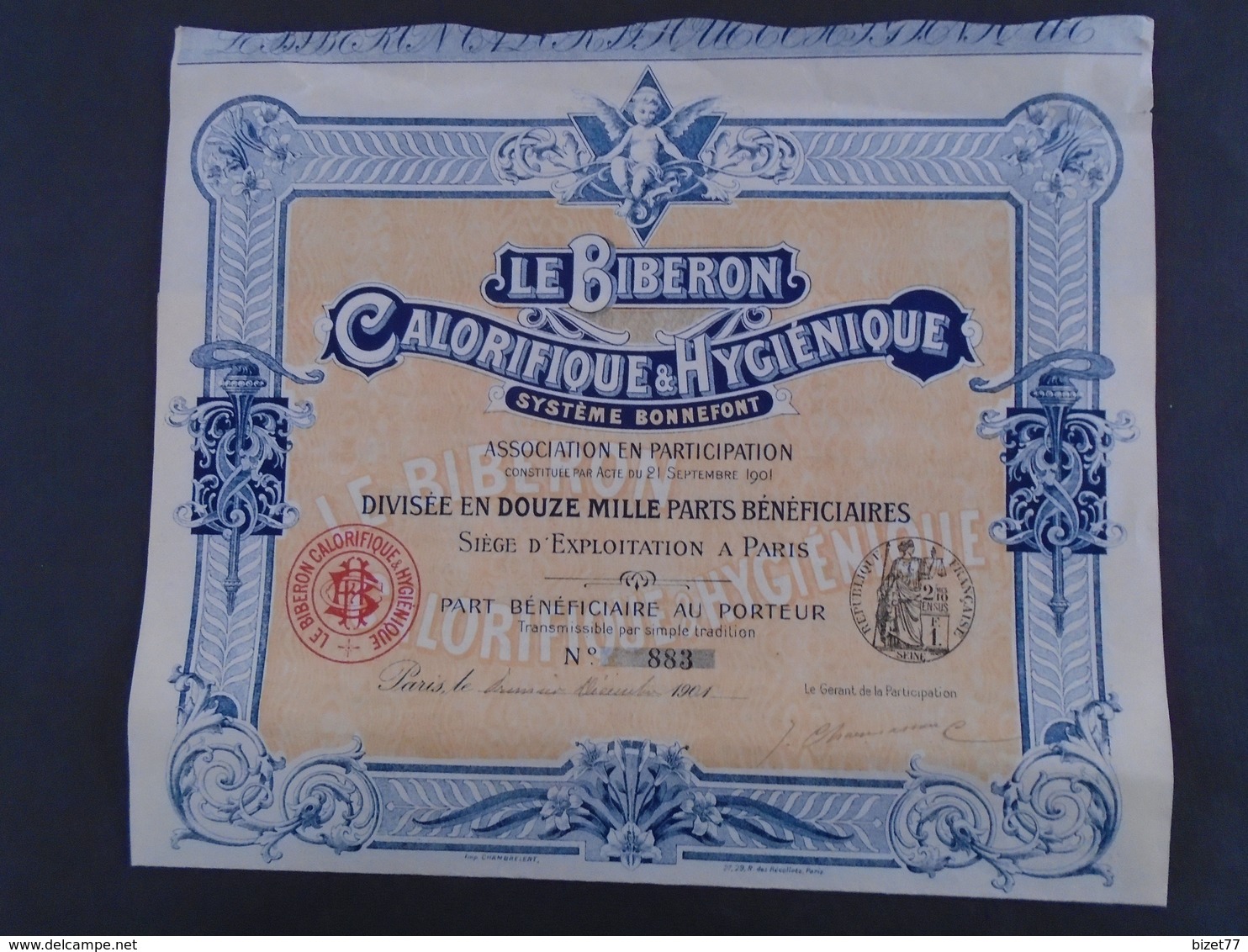 FRANCE - LE BIBERON CALORIFUGE ET HYGIENIQUE - PART BENEFICIAIRE - PARIS 1901 - BELLE DECO - Other & Unclassified