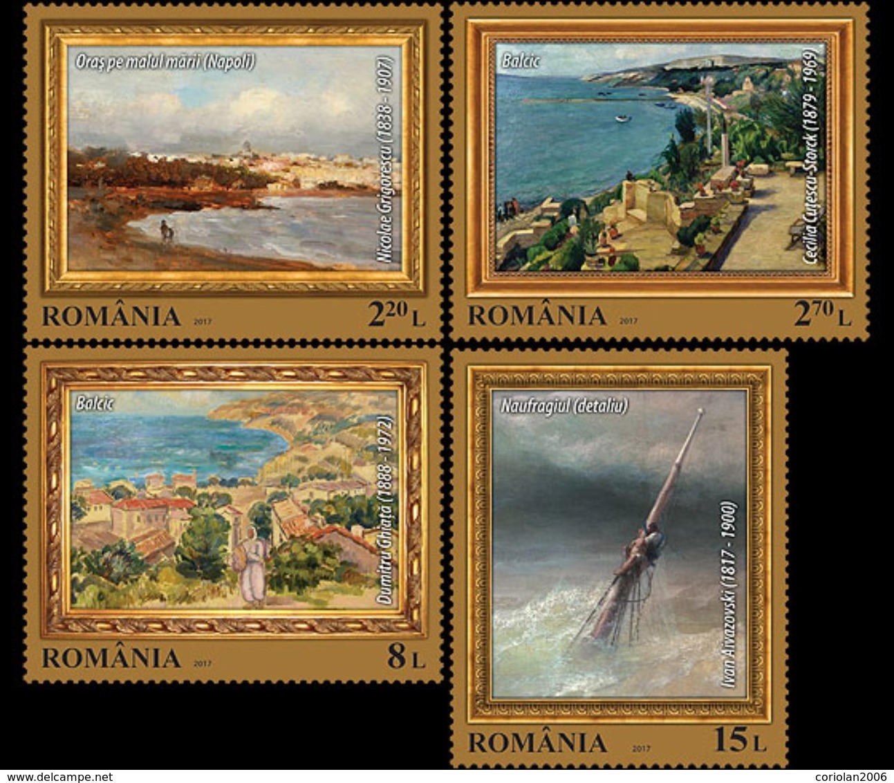 Romania 2017 / Marine Landscape In Painting / Set 4 Stamps With Labels - Sonstige & Ohne Zuordnung