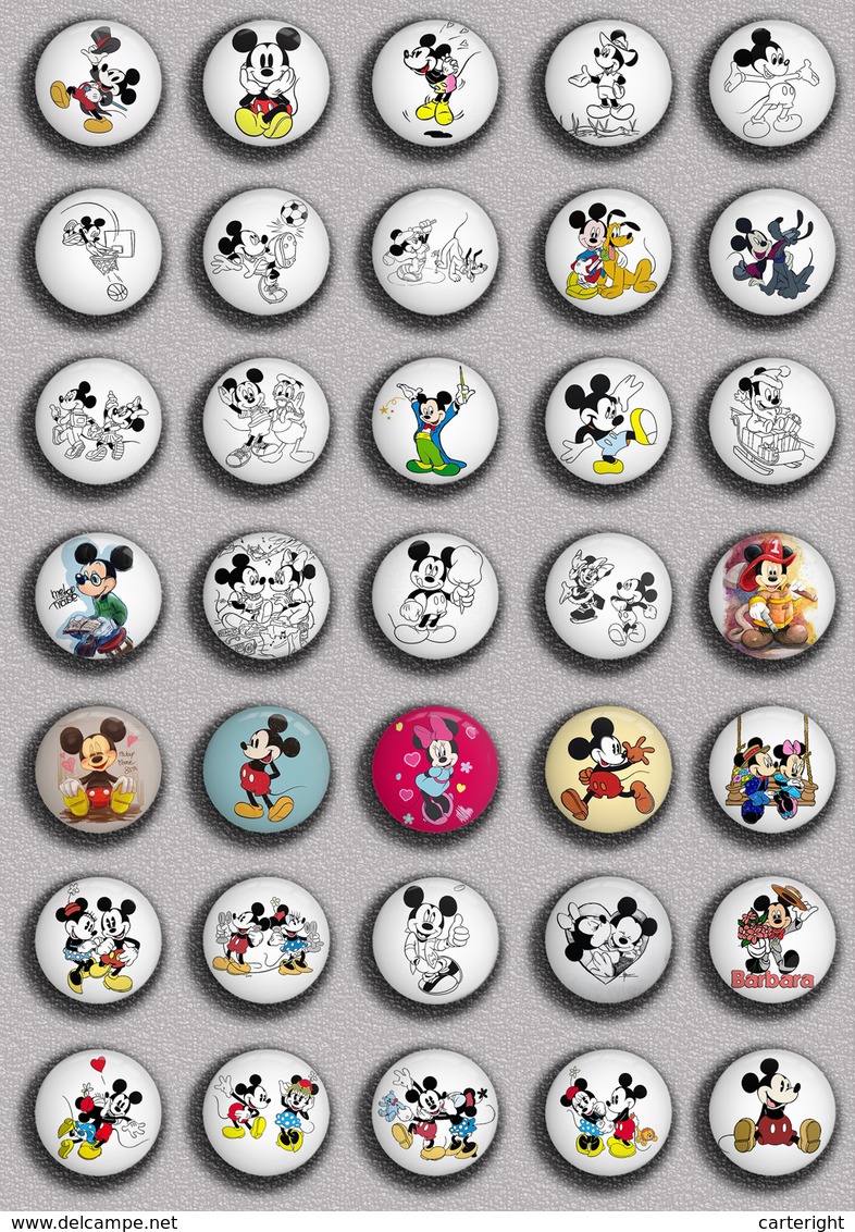 Mickey And Minnie BADGE BUTTON PIN SET 11 (1inch/25mm Diameter) 175 DIFF - Pin's