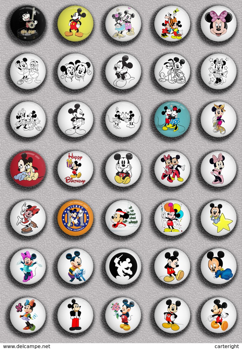 Mickey And Minnie BADGE BUTTON PIN SET 11 (1inch/25mm Diameter) 175 DIFF - Pins