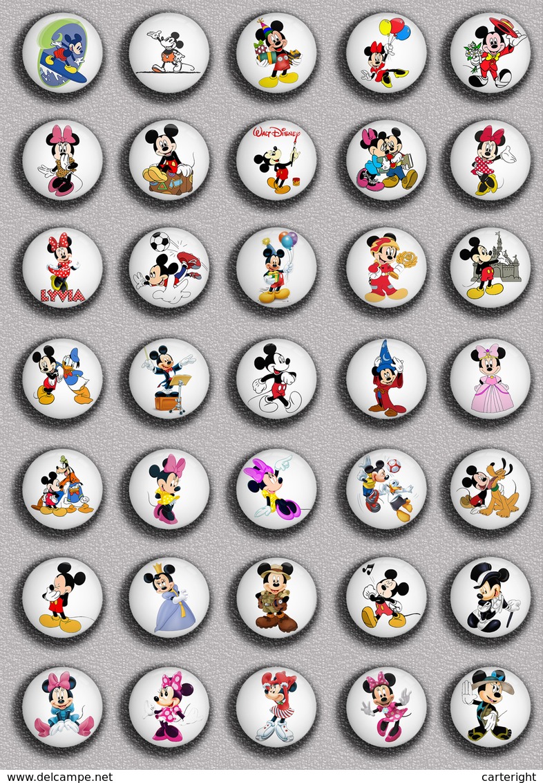 Mickey and Minnie BADGE BUTTON PIN SET 11 (1inch/25mm diameter) 175 DIFF