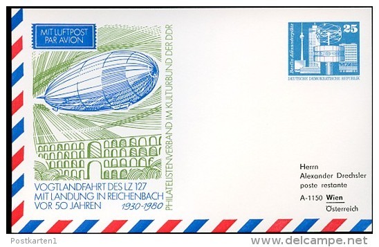 DDR PP17 C2/010b Privat-Postkarte VOGTLANDFAHRT ZEPPELIN Reichenbach 1980 - Private Postcards - Mint