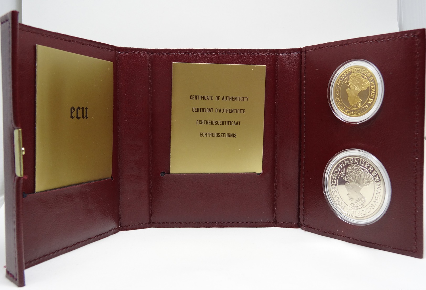 1988 Belgian ECU Coffret En Cuir - 50 ECU Or & 5 ECU Argent - Autres & Non Classés