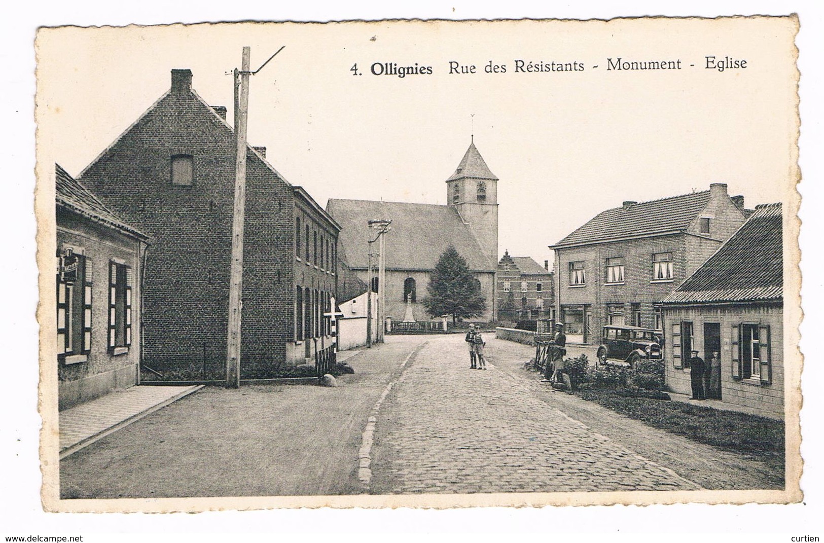 OLLIGNIES . HAINAUT . Rue Des Resistants. Monument Et Eglise En 1955 - Autres & Non Classés