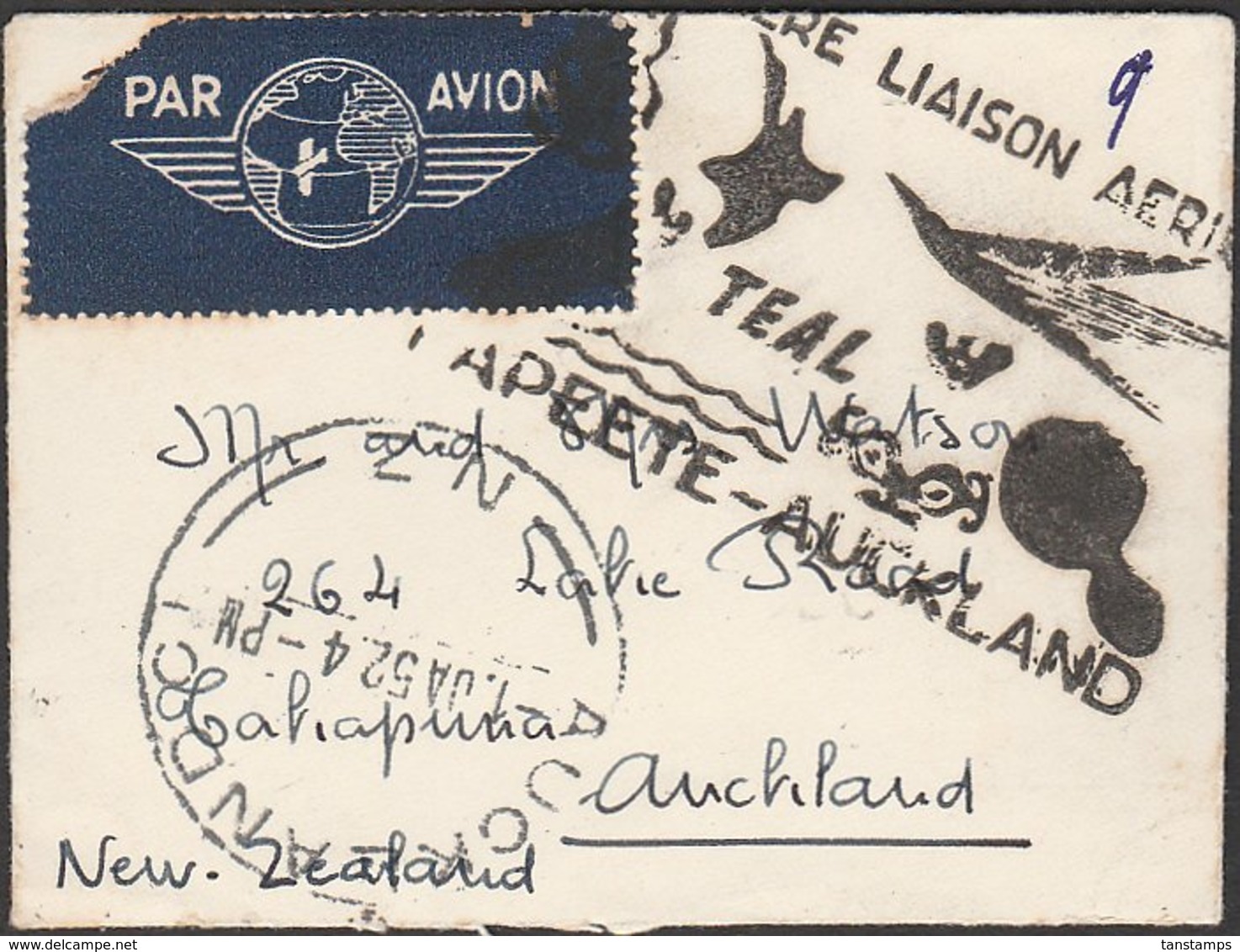 TAHITI FRENCH OCEANIA - NEW ZEALAND MULTIFRANKED LADY'S ENVELOPE TEAL AIRMAIL - Tahiti