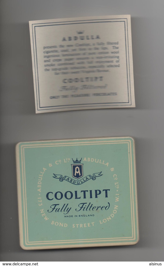 ETIU METAL DE 20 CIGARETTES VIDE - ABDULLA COOLTIPT - FULLY FILTERED - MADE IN ENGLAND - Etuis à Cigarettes Vides