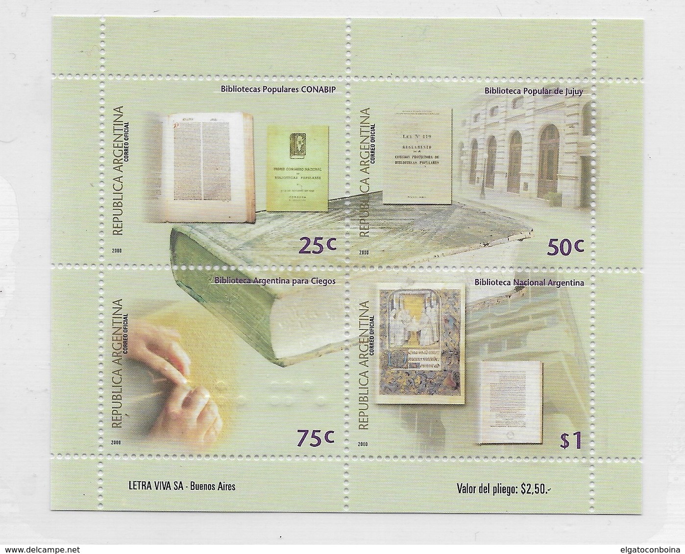 ARGENTINA YEAR 2000 LIBRARIES FOR BLINDERS BRAILLE BOOKS BLOCK OF FOUR MICHEL BL70 SCOTT 2100 - Nuevos