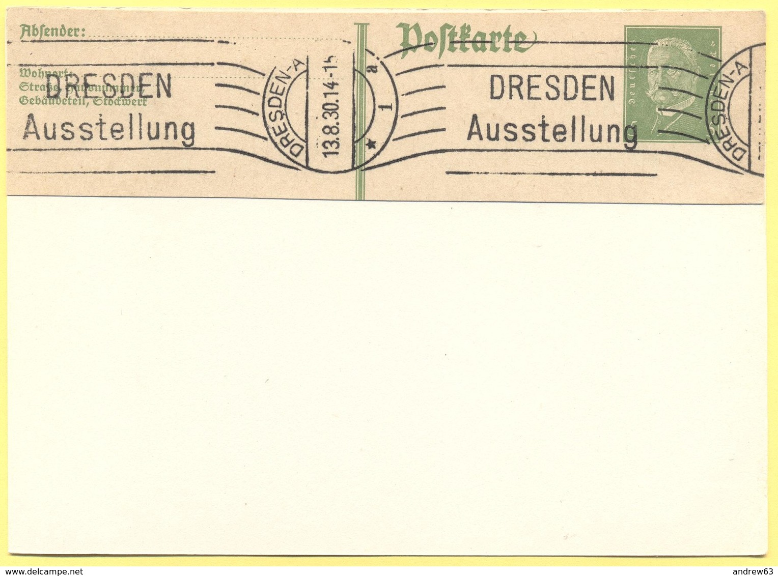 Deutsches Reich - 1930 - Fragment Of Postkarte, Entier Postal + Flamme Dresden Ausstellung - Briefe U. Dokumente