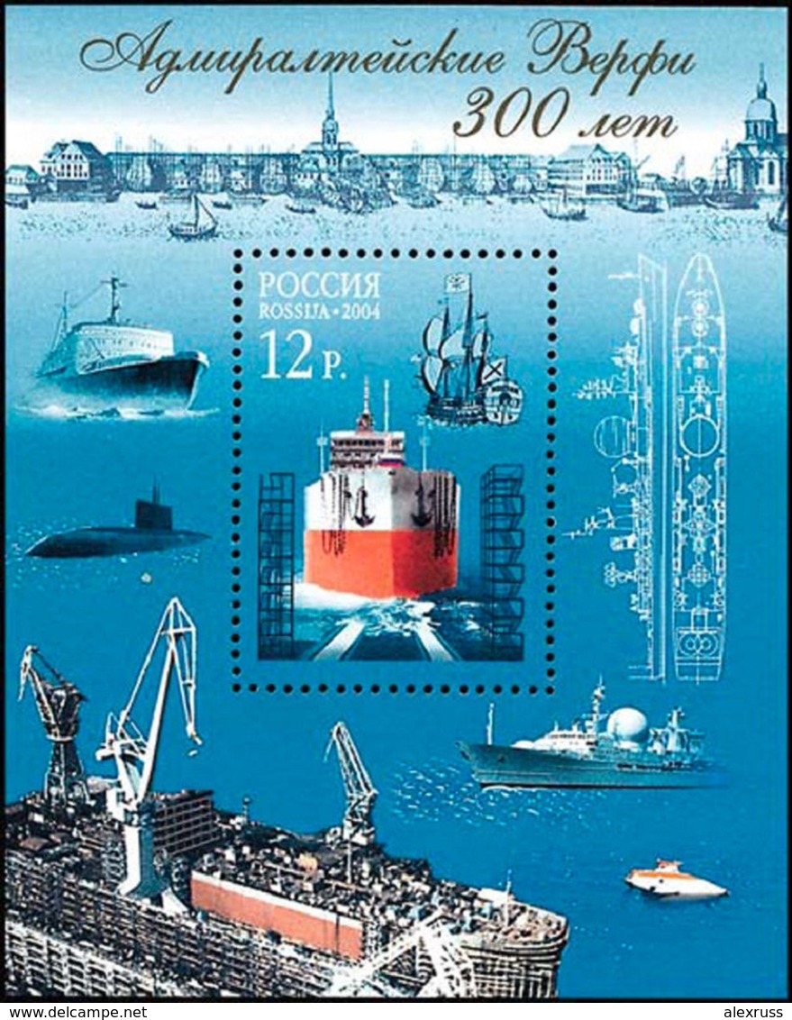 Russia 2004,S/S,Ships Russian NAVY,Admiralty Shipyard,Scott # 6855,XF Superb MNH** - Ships