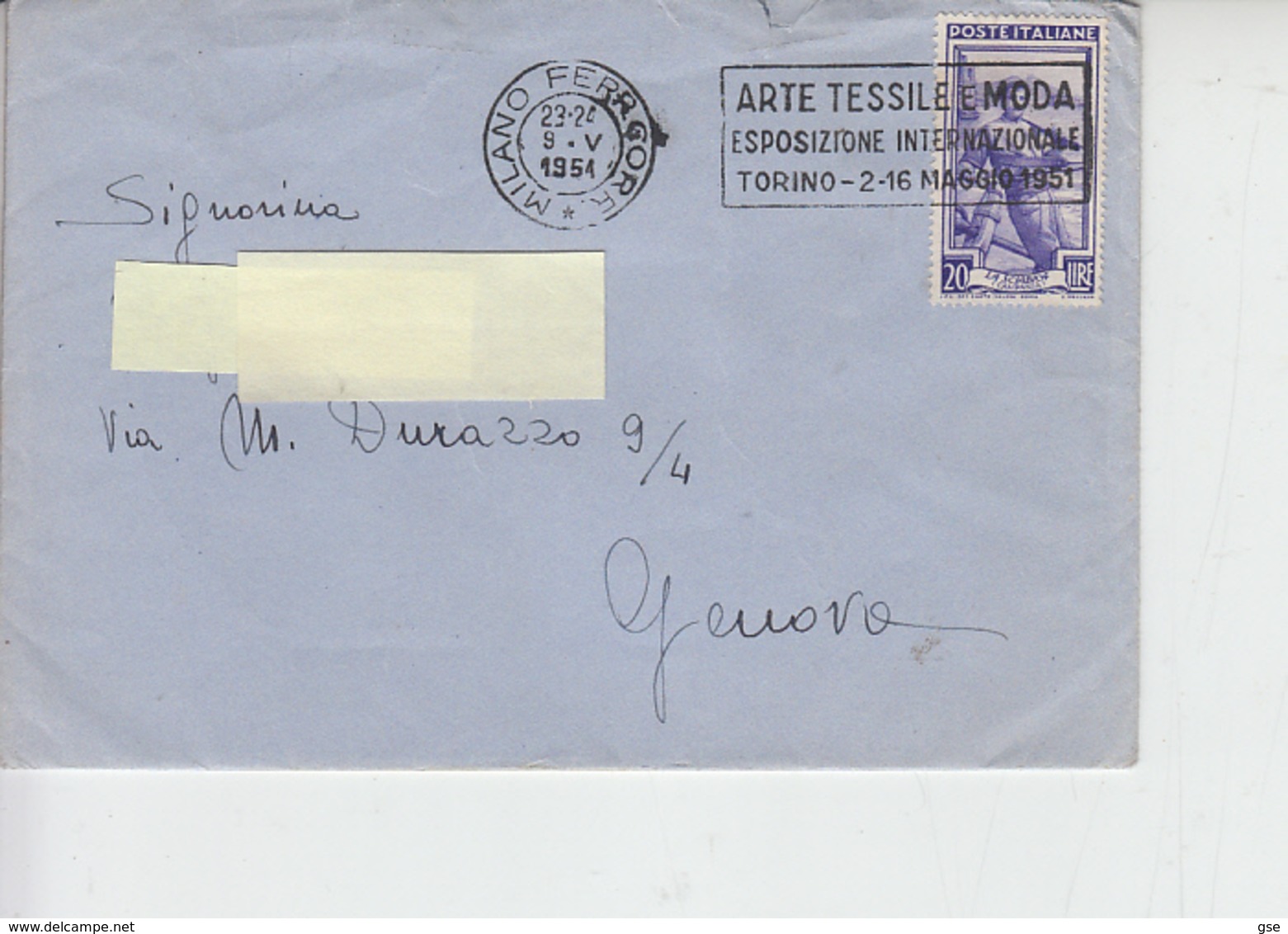 ITALIA  1951 - Annulo Meccanico - Arte Tessile E Moda" - Torino - Esposizione Int. - Textile