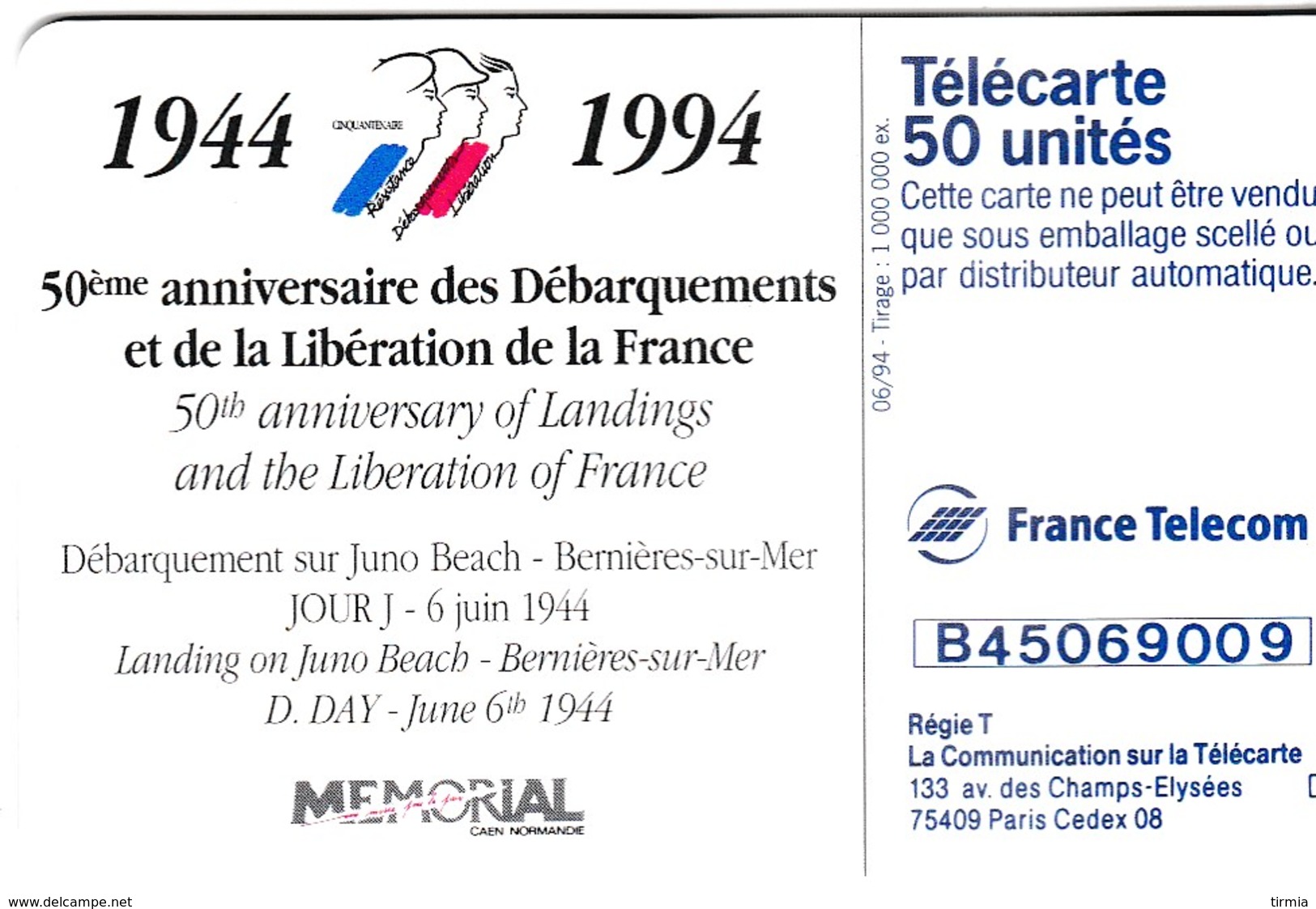 Telecarte 50 - Memorial Des Débarquements Et De La Libération De La France - - Publicité