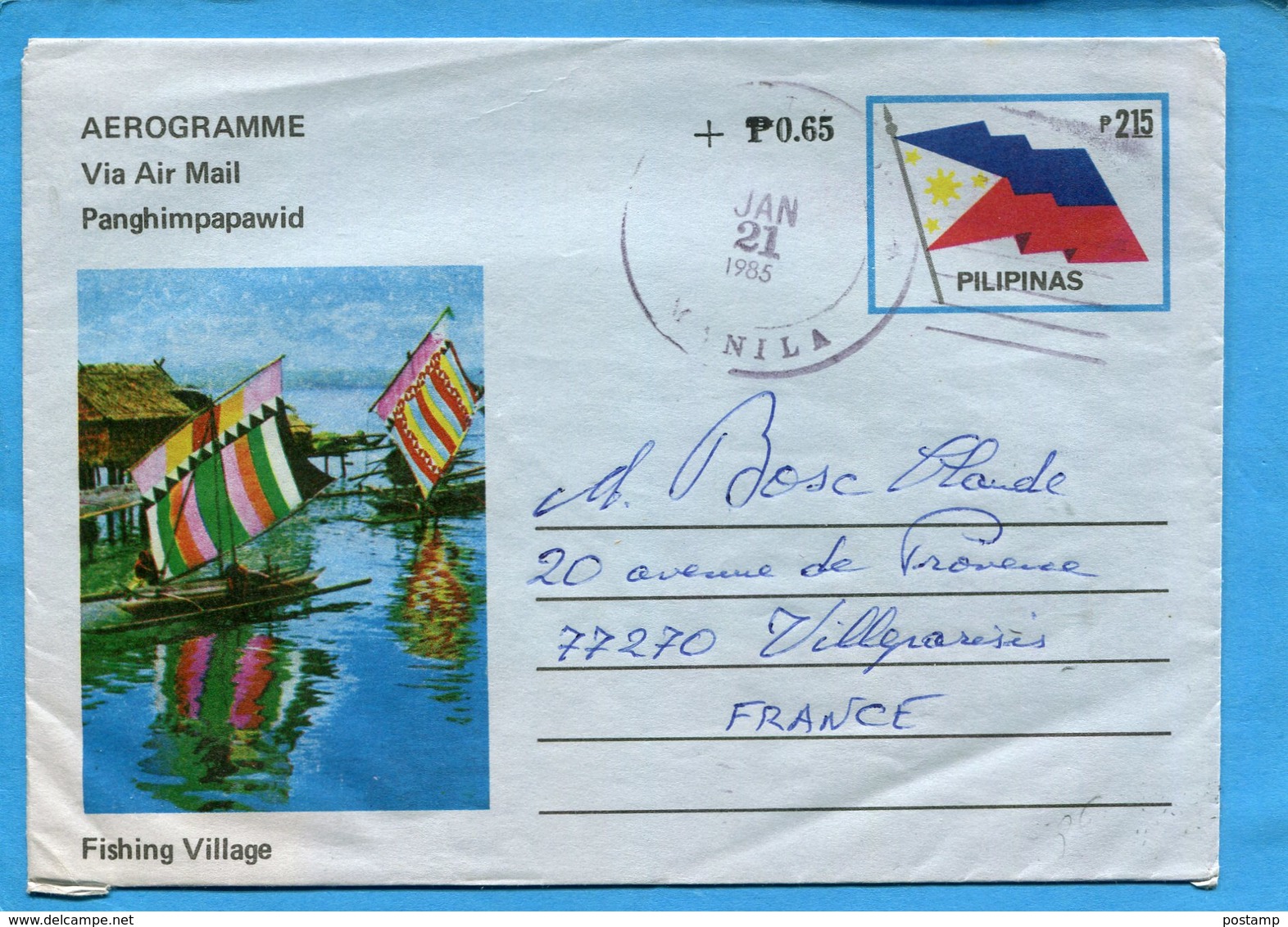 PHILIPINES-Aérogramme P2.15+065 Cadmanillaja 1985 Pour Françe - Philippines