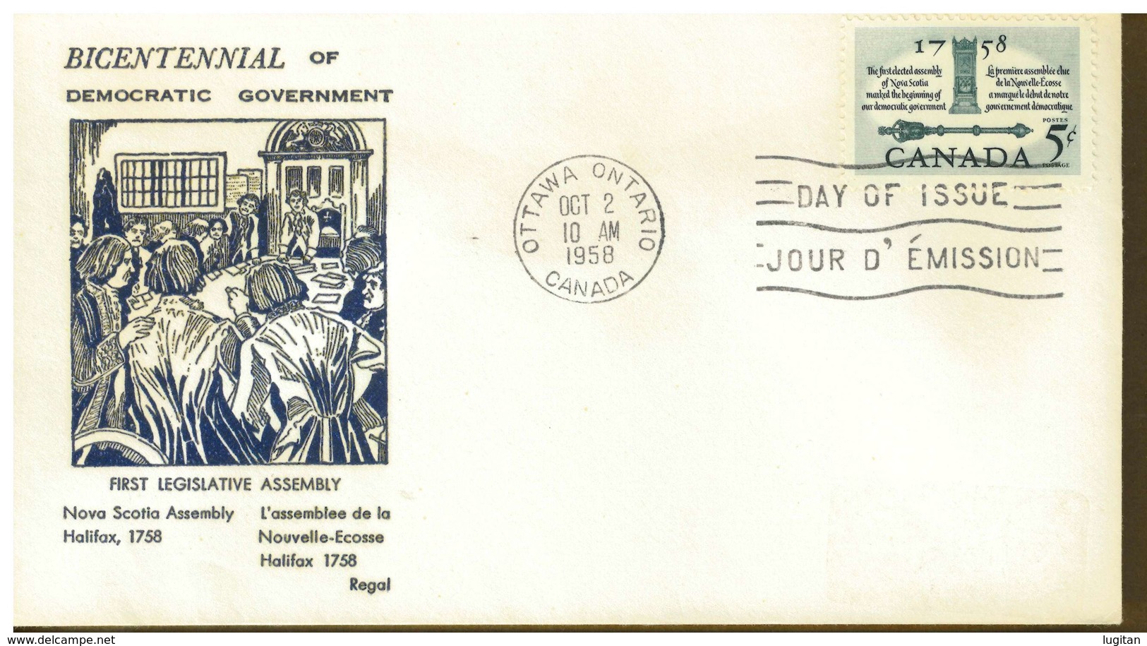 CANADA  - BICENTENARIO DEL GOVERNO DEMOCRATICO -  Y 1958 - FDC - 1952-1960