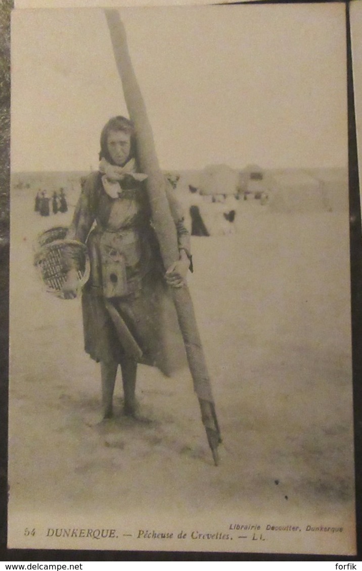 France - 18 CPA thème Pêche (crevettes) - Types de pêcheurs, pêcheuses, Dunkerque, Malo-Les Bains, Bray-Dunes - Animées