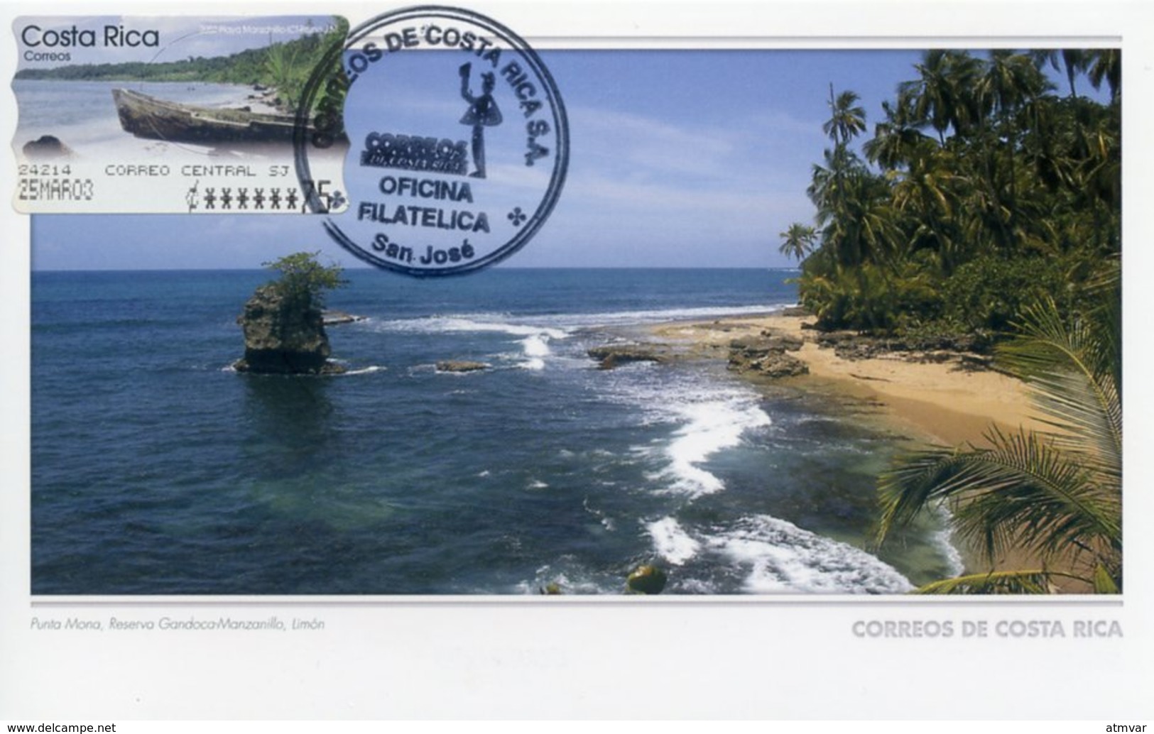 COSTA RICA - Carte Card - ATM - Playa Manzanillo / Manzanillo's Beach / Punta Mona - San José (Prefranked Postcard) - Costa Rica