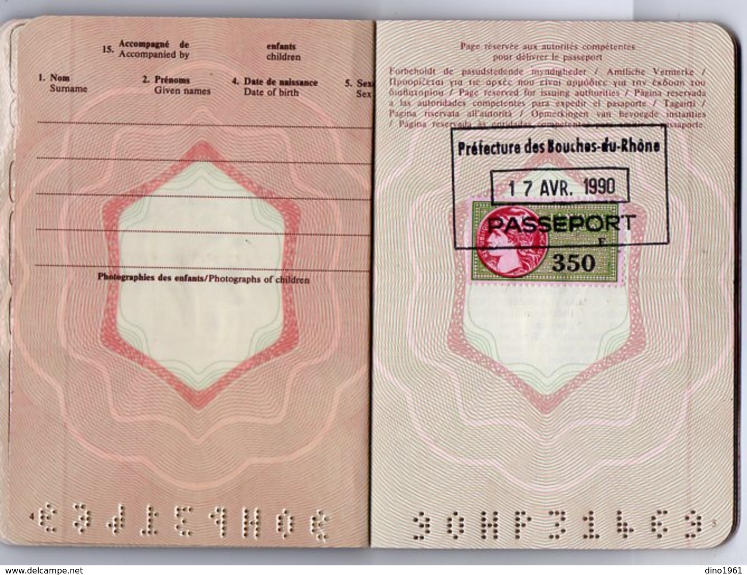 VP13.479 - MARSEILLE 1995 - Passeport - Mme BENYCAR Née à MONASTIR (Turquie ) Veuve PERRIAND - Police & Gendarmerie