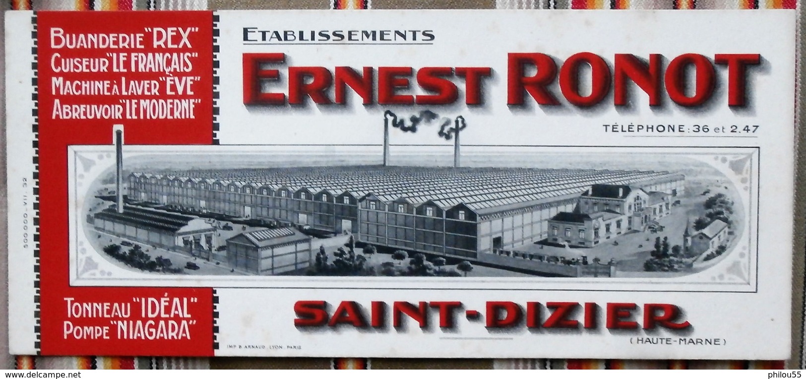 Ancien Buvard D'Ecole PUBLICITAIRE ERNEST RONOT 52 Saint Dizier - Autres & Non Classés