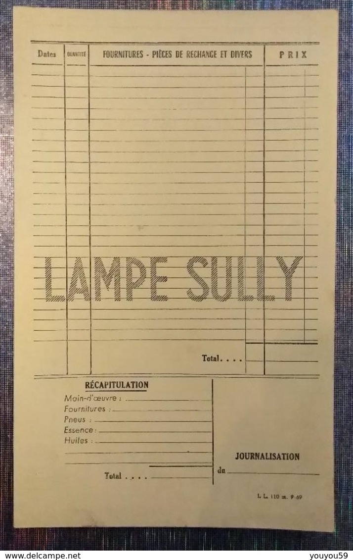 LAMPE SULLY RARE FICHE INTERVENTION RÉPARATION AUTOMOBILE VIERGE AVEC PUBLICITÉS - Voitures