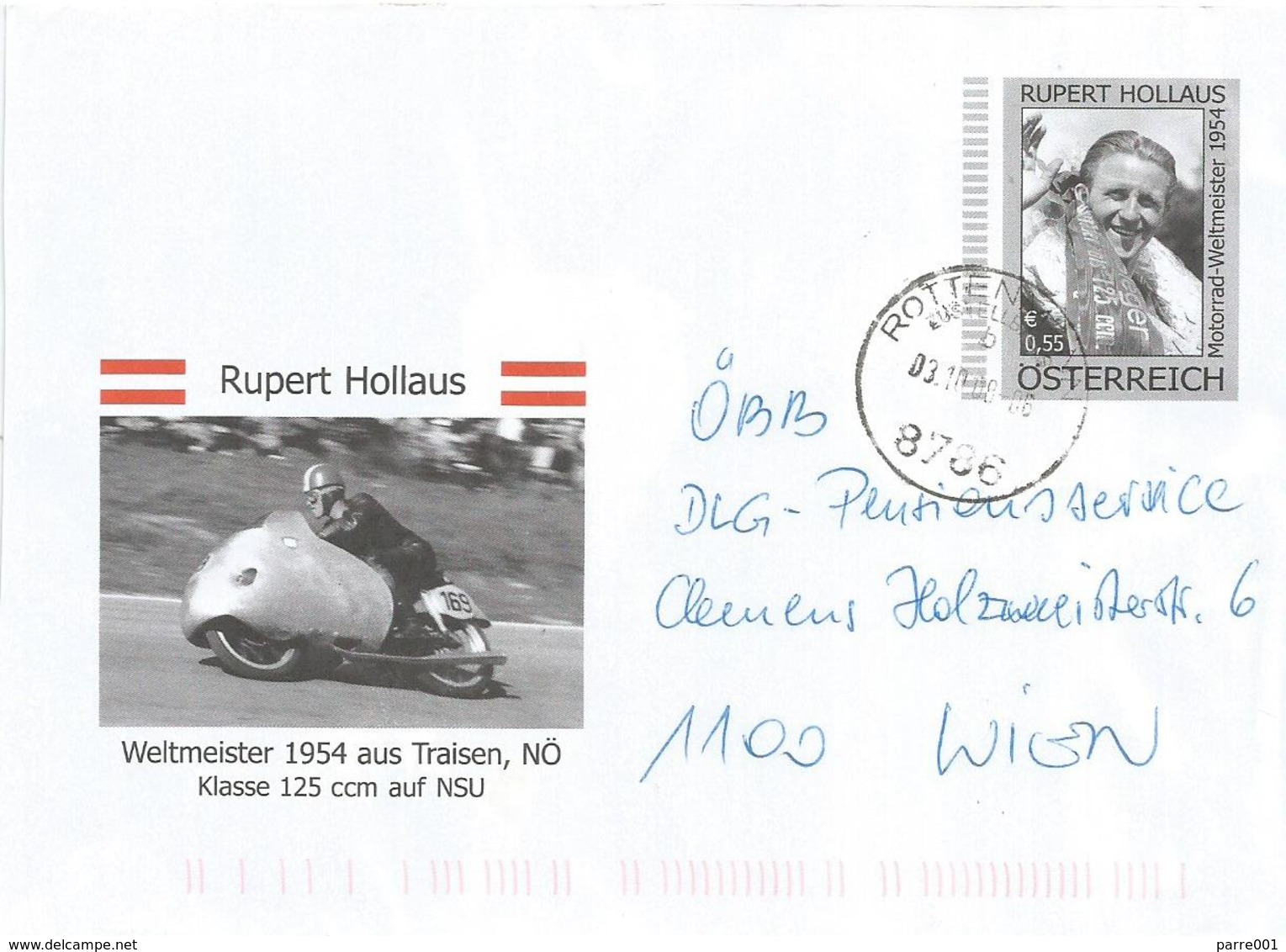 Austria 2008 Rottenmana Motorcycle Grand Prix Rupert Hollaus World Champion Postal Stationary Cover - Motos