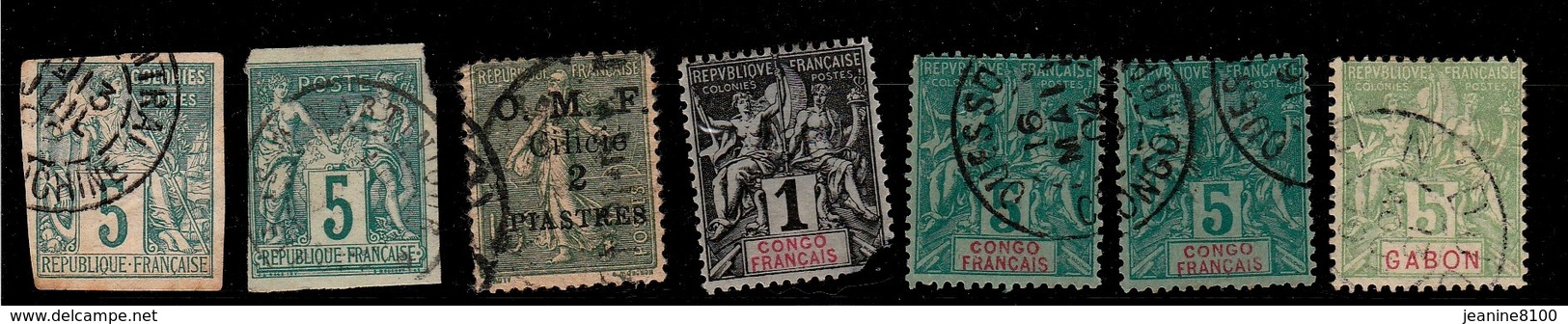 21 Timbres France Colonies  Oblitérées (Congo - Gabon - O.M.F. Cilicie ) - Collections