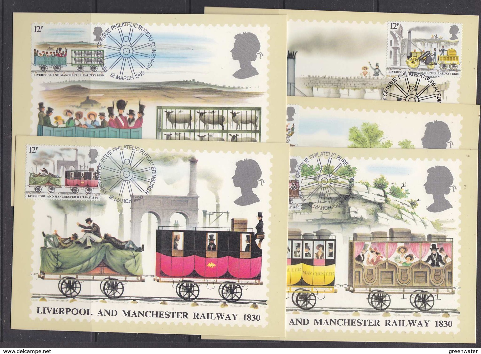 Great Britain 1980 Liverpool And Manchester Railway 1830 5v  5 Maxicards (41380) - Maximumkaarten