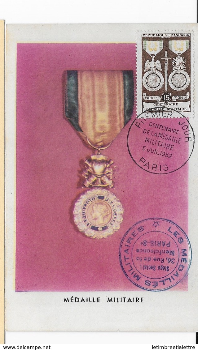 Carte Maximum 1952 Médaille Militaire - 1950-1959