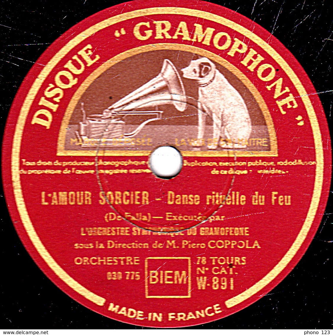 78 Trs - 30 Cm - état TB - LA VIE BREVE - L'AMOUR SORCIER - ORCHESTRE SYMPHONIQUE DU GRAMOPHONE - 78 T - Disques Pour Gramophone