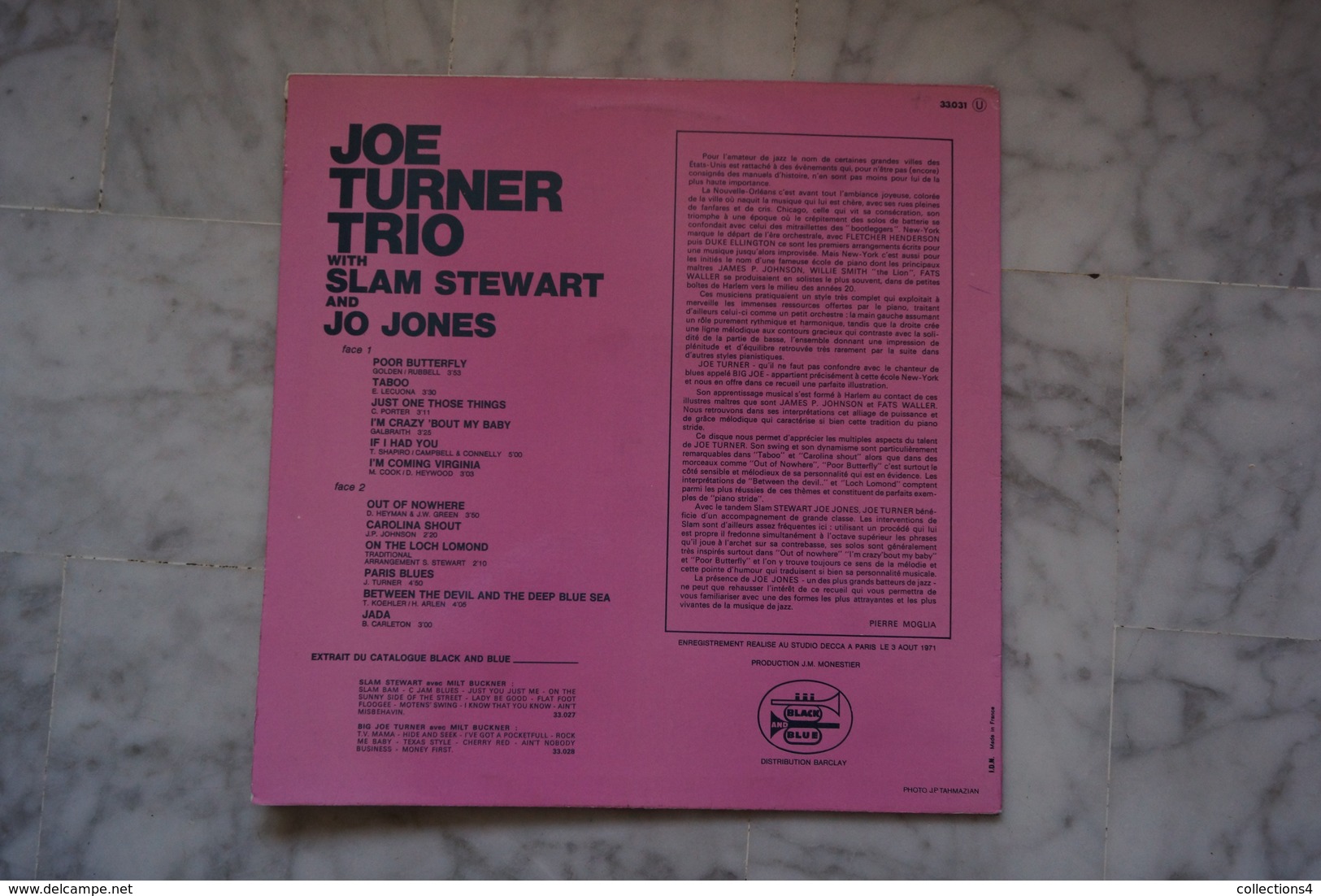 JOE TURNER TRIO WITH SLAM STEWART AND JO JONES LP 19? VALEUR +  LABEL BLACK AND BLUE - Jazz