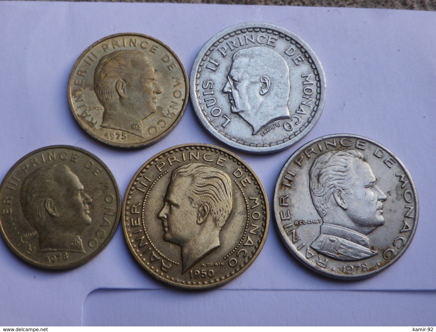 Monaco 5 Pieces De 1949 Louis II à 1978 Rainier Lot   TTB - Autres & Non Classés