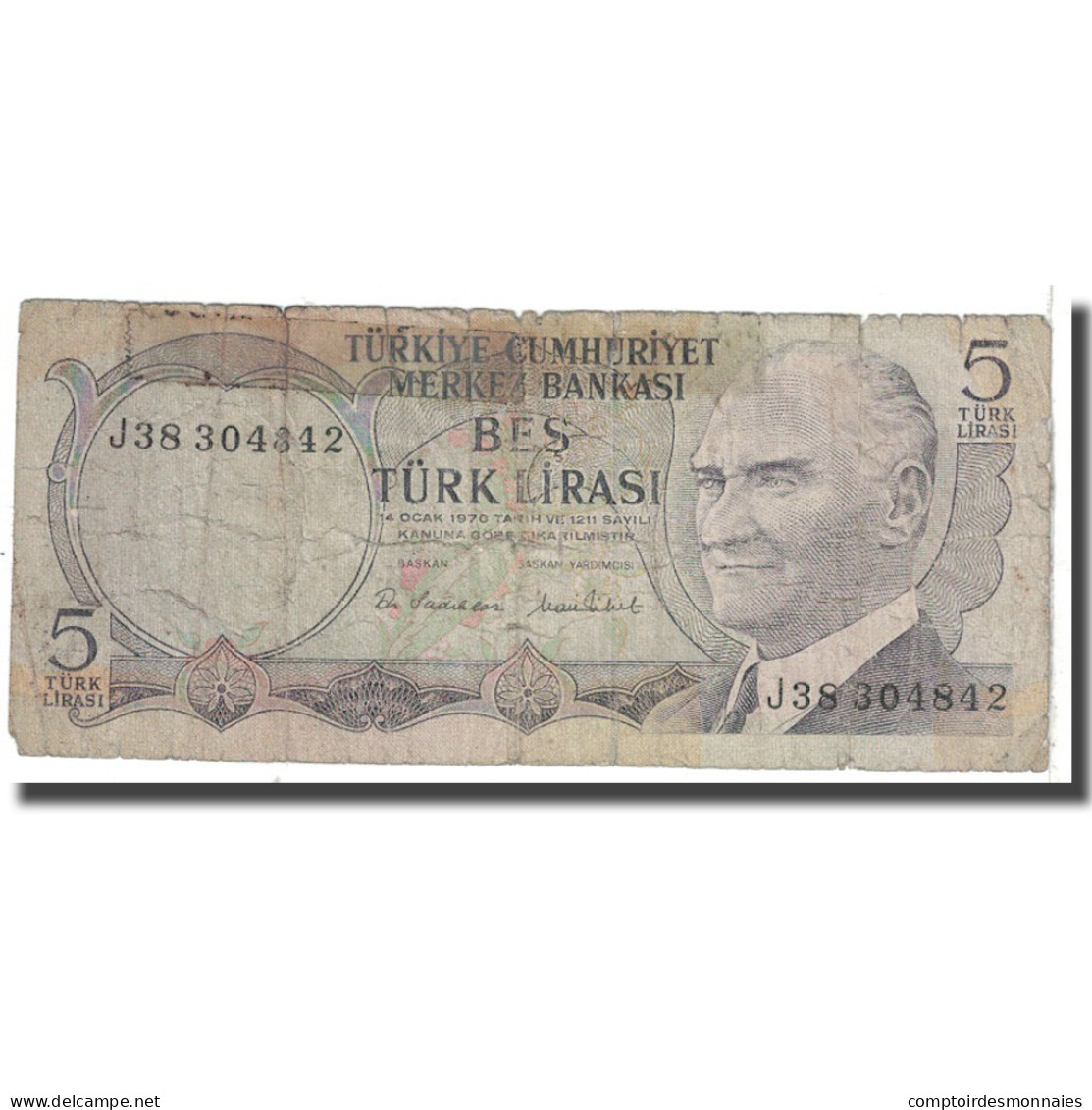 Billet, Turquie, 5 Lira, 1970, KM:185, B - Turquie