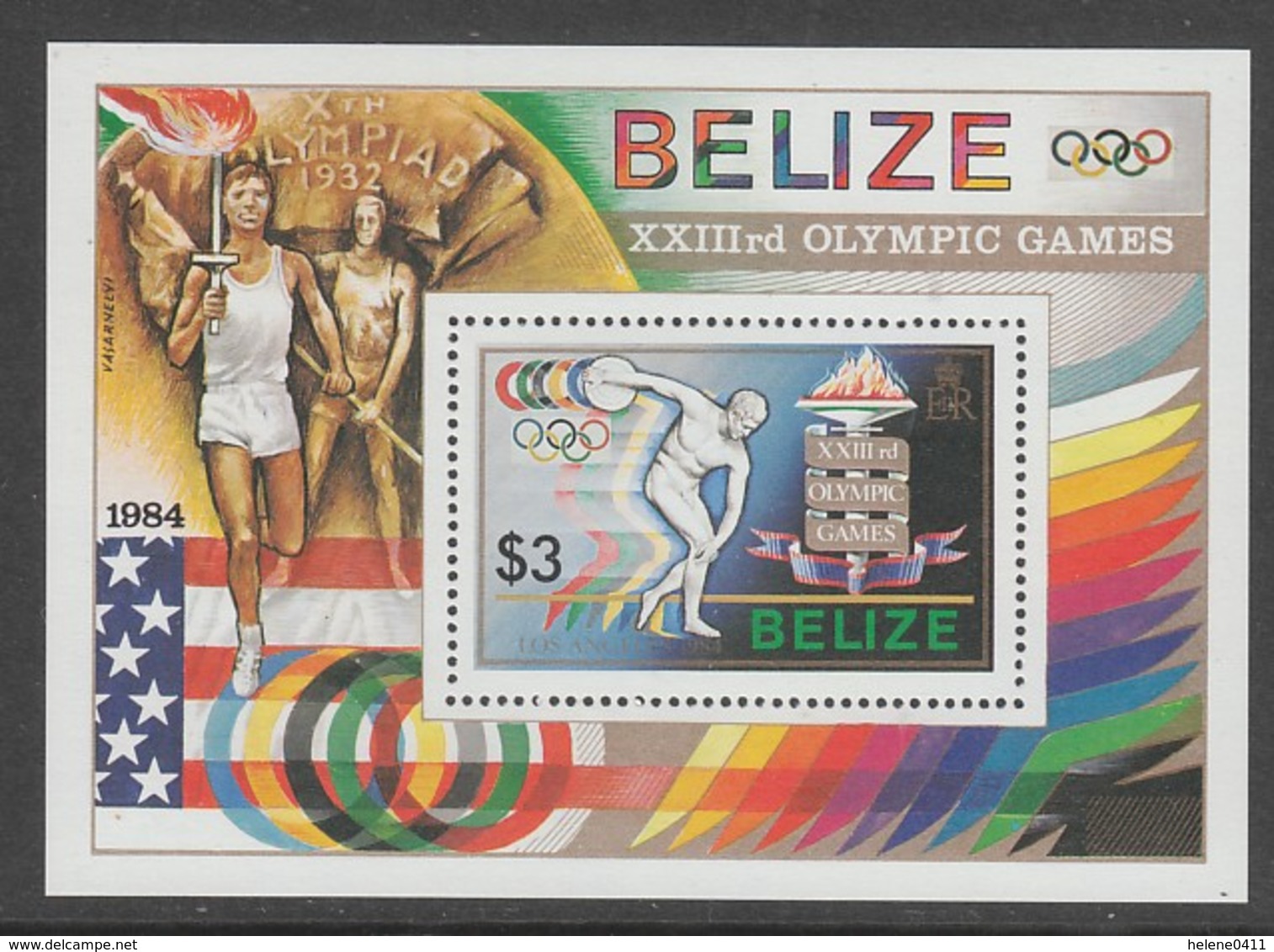 BLOC NEUF DE BELIZE - JEUX OLYMPIQUES DE LOS ANGELES : LANCEUR DU DISQUE N° Y&T 52 - Summer 1984: Los Angeles