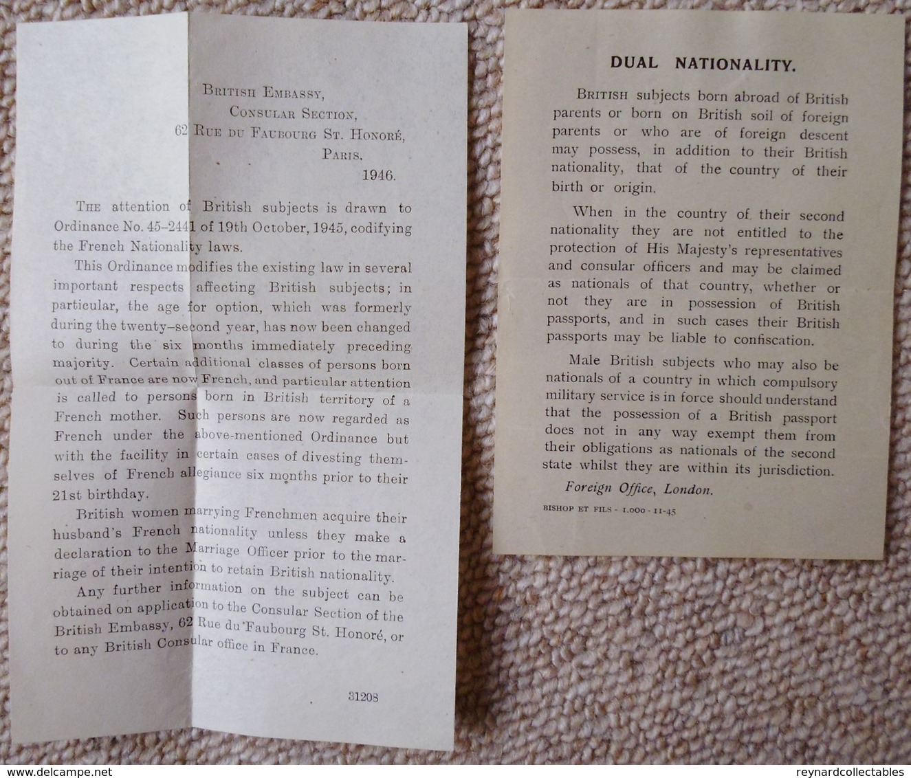 1946 France Passport For British National + Dual Nationality Items - Historical Documents