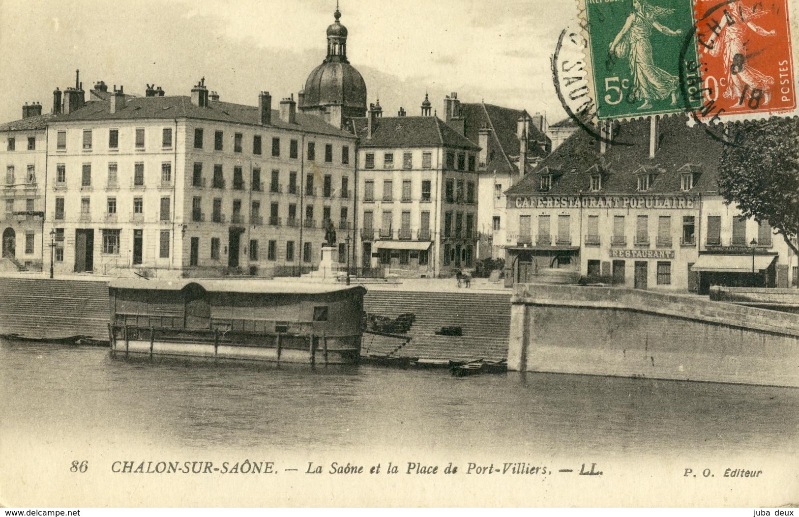 CHALON-sur-SAONE .  La Saône Et La Place De Port-Villiers . Vue Peu Commune .   SUPERBE CARTE . - Chalon Sur Saone