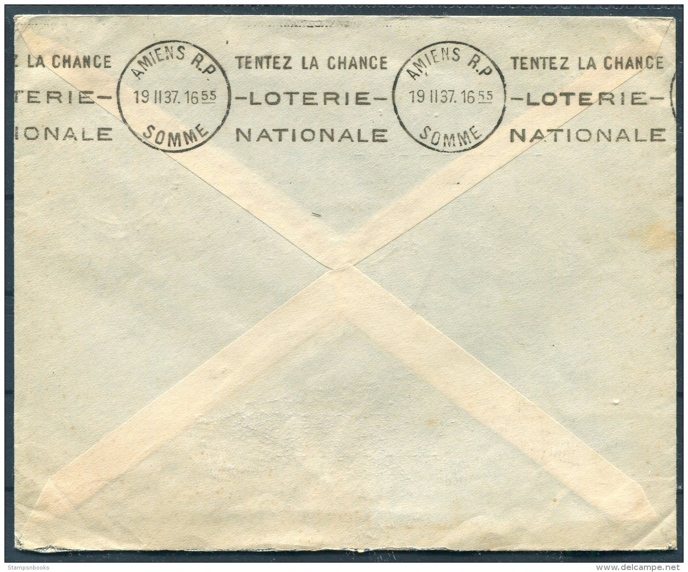 1937 Palestine 'Orient Stamp Company' Advertising Cover, Airmail - Amiens, France. Loterie Nationale - Palestine