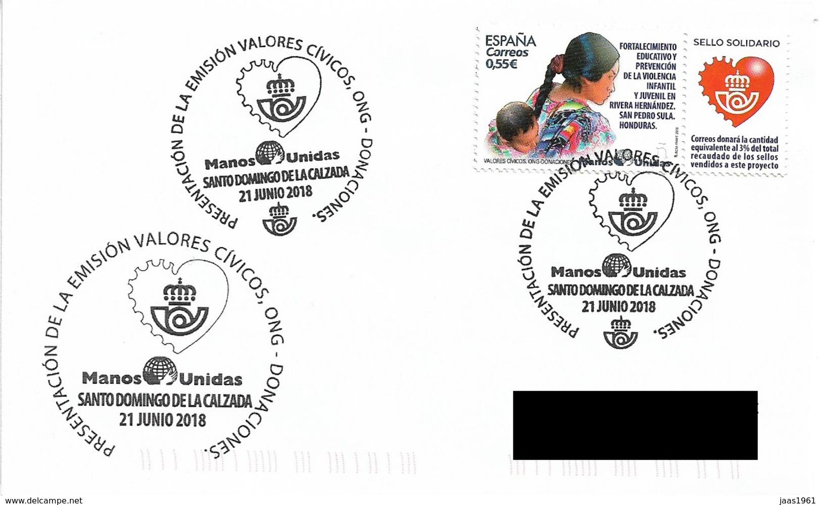 SPAIN. POSTMARK SOLIDARY STAMP. DONATIONS. SANTO DOMINGO DE LA CALZADA. 2018 - Máquinas Franqueo (EMA)