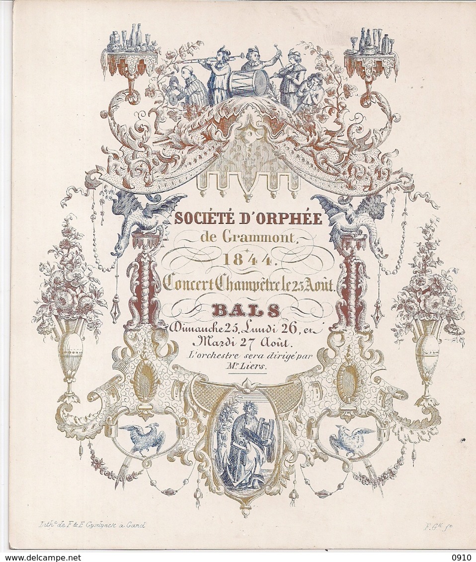 GRAMMONT,GERAARDSBERGEN-PORCELEINKAART,CARTE PORCELAINE-SOCIETE D'ORPHEE-CONCERT CHAMPETRE-BALS-LITHO F&E GYSELYNCK - Cartes Porcelaine