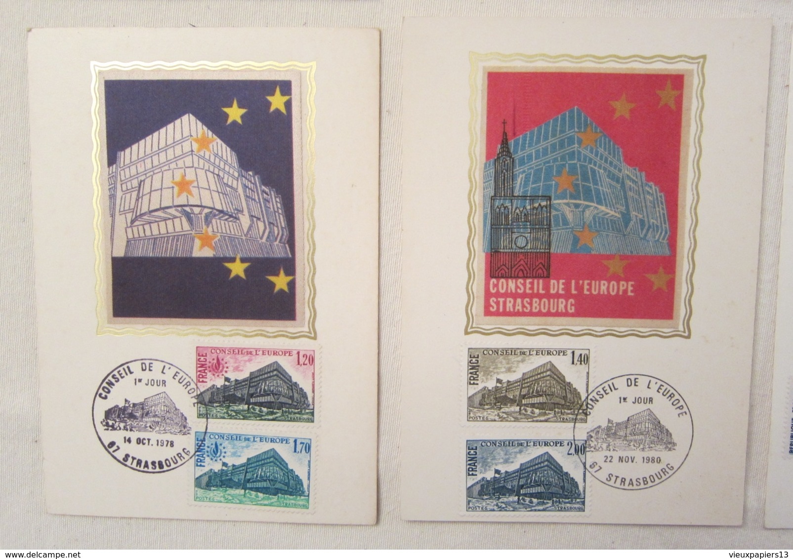 CARTE MAXIMUM - Lot De 8 Cartes 1978-85 Conseil De L'Europe 6 Sur Soie - Strasbourg - Lots & Serien