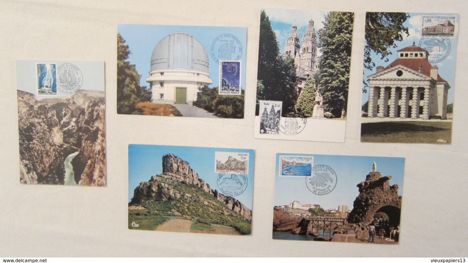 CARTE MAXIMUM Lot De 6 Cartes 1970-85 Observatoire Hte Provence - Solutré - Verdon - Tours - Biarritz - Arc & Senans - Lots & Serien