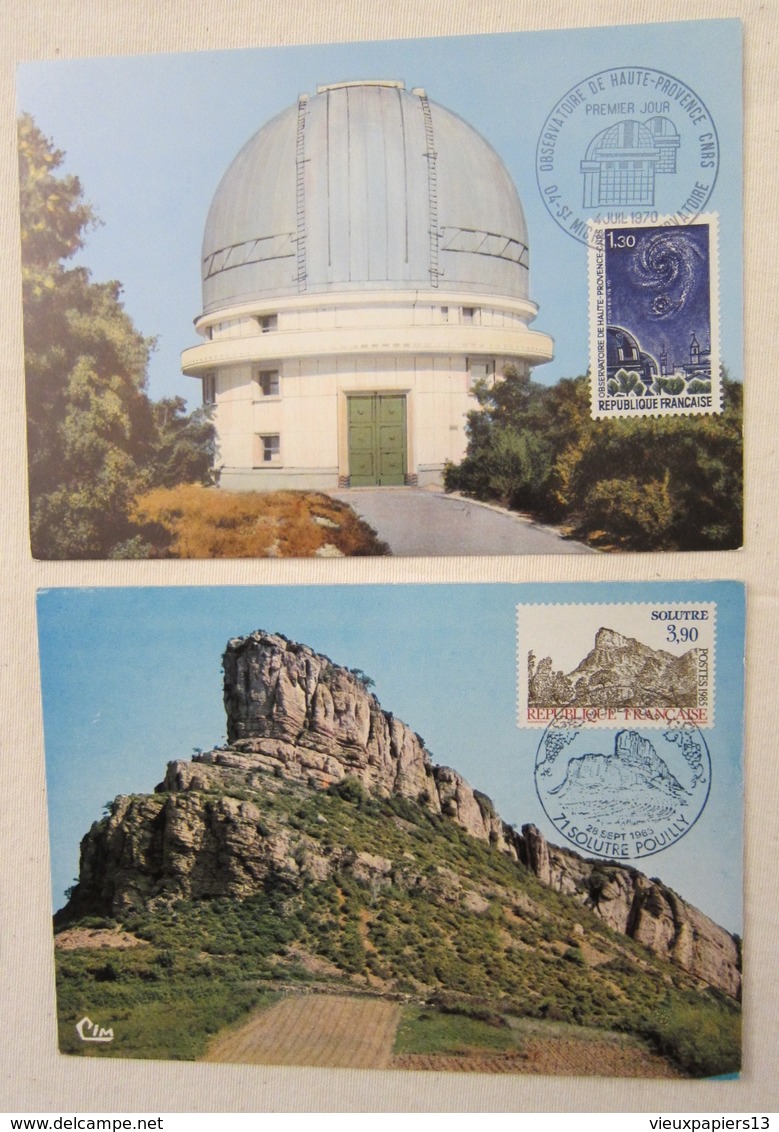 CARTE MAXIMUM Lot De 6 Cartes 1970-85 Observatoire Hte Provence - Solutré - Verdon - Tours - Biarritz - Arc & Senans - Collections, Lots & Séries