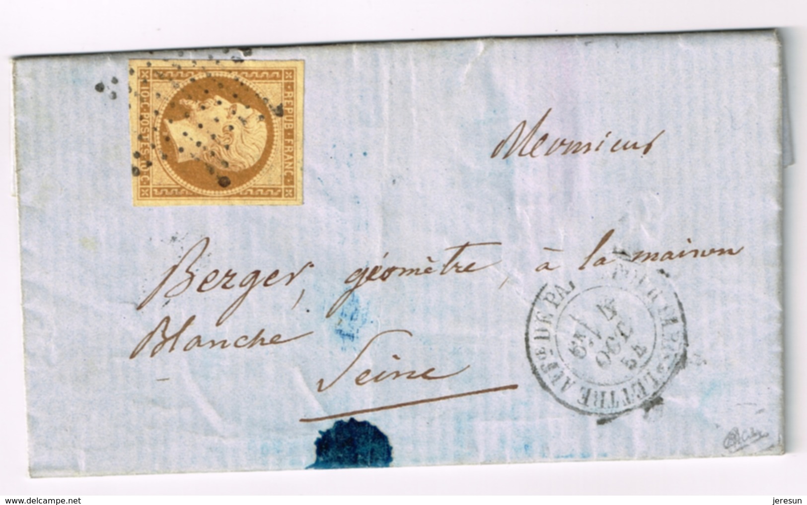 France 1854 N° 9 Superbe Sur Lettre Càd Paris 4/10/1854 Lettre Entière Rare Cachet Bleu Au Verso - 1852 Louis-Napoleon