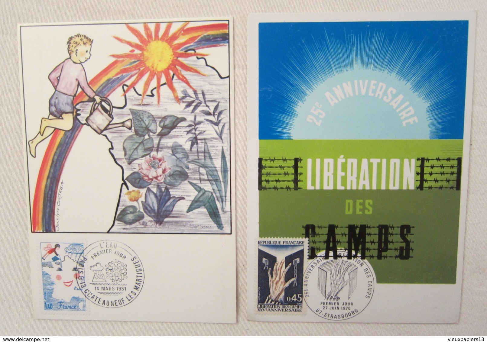 CARTE MAXIMUM Lot De 7 Cartes 1970-87 Libération Des Camps Europa - PE - L'Eau Officiers Montbenoit Droits De L'homme - Collections, Lots & Séries