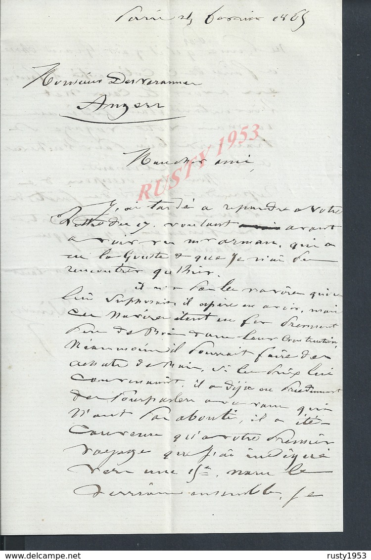 LETTRE DE SIMON 1865 ECRITE DE PARIS A DESVARANNES FOURNISSEUR DE BOIS LA MARINE ANGERS : - Manuscritos