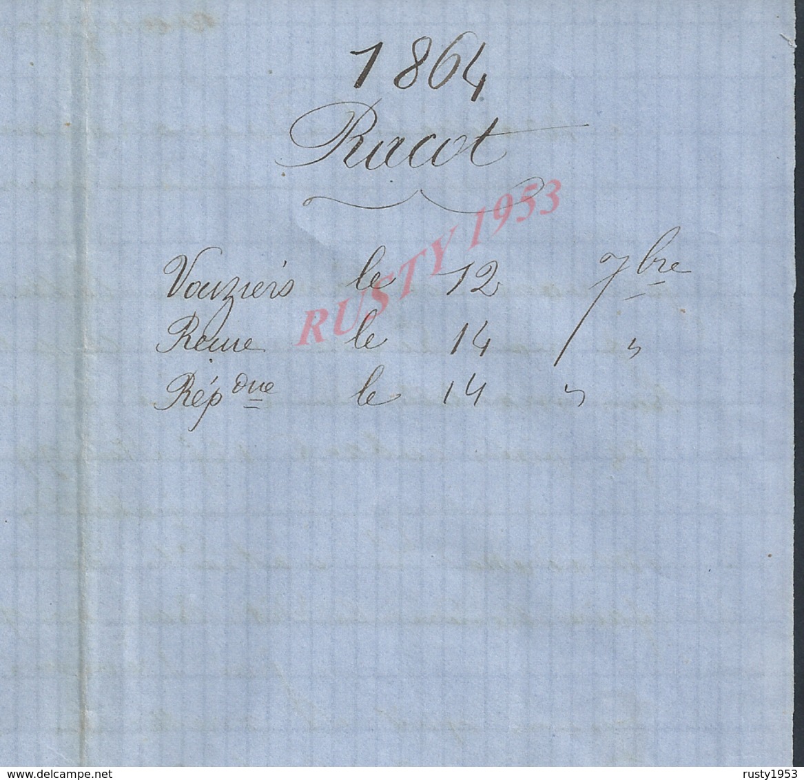 LETTRE DE RACOT 1864 ECRITE DE VOUZIERS A DESVARANNES FOURNISSEUR DE BOIS LA MARINE ANGERS : - Manuscripts
