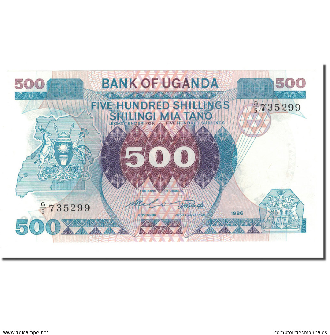 Billet, Uganda, 500 Shillings, 1986, KM:25, NEUF - Uganda