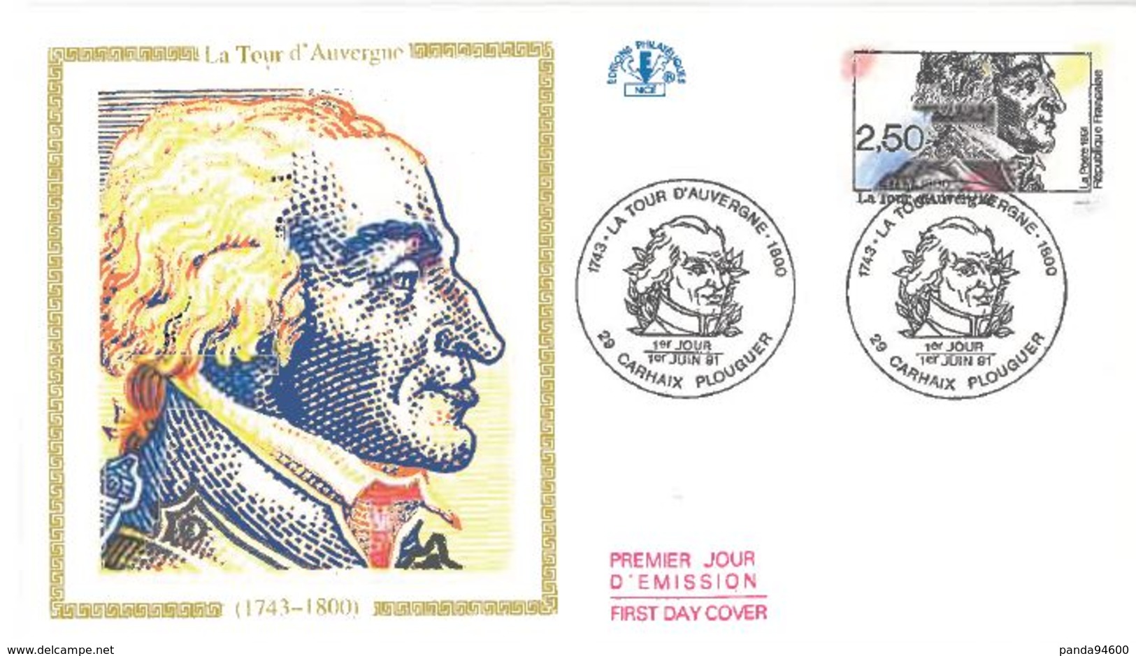 FDC La Tour D'Auvergne (29 Carhaix Plouguer 01/06/1991) - 1990-1999