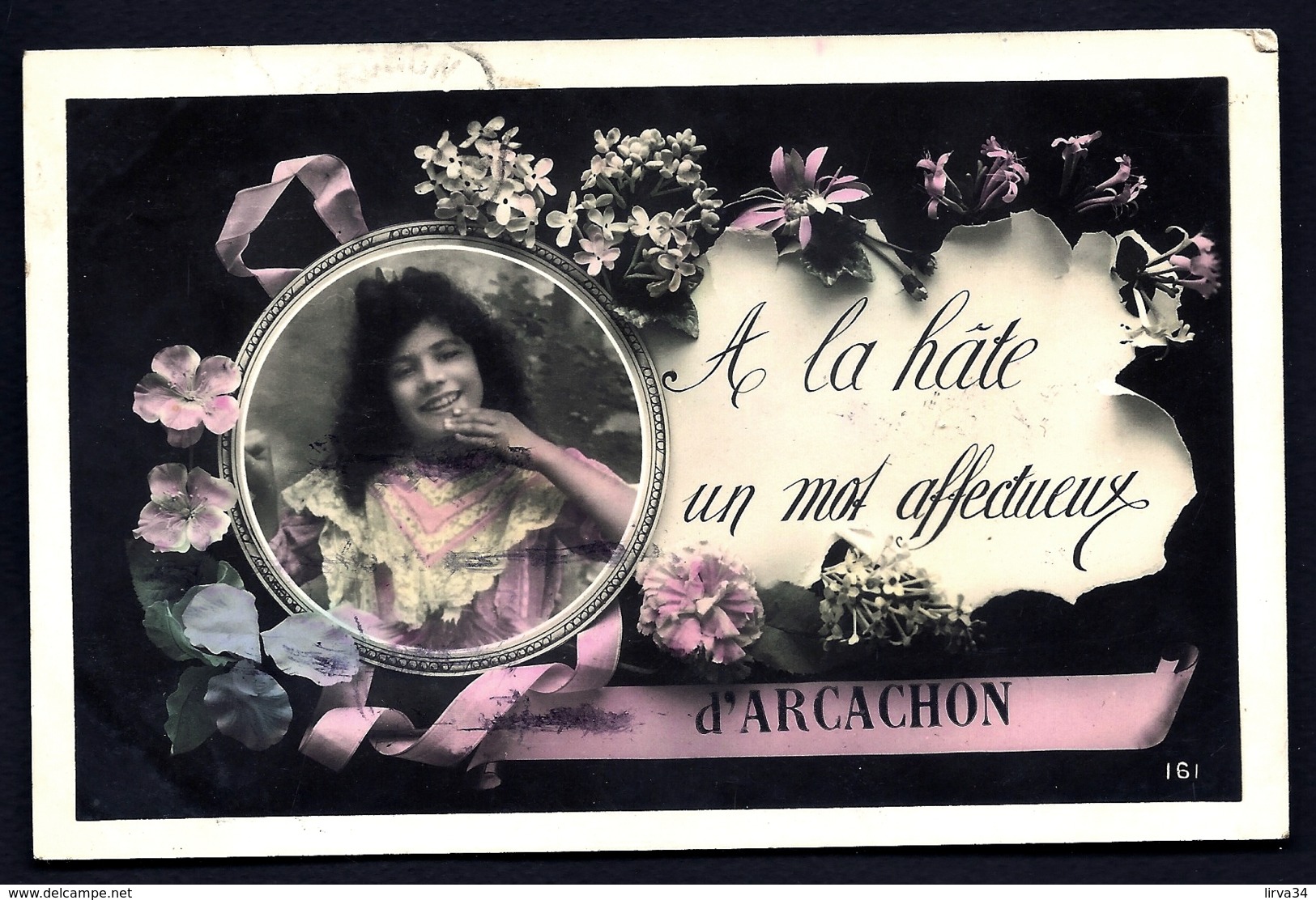 CPA ANCIENNE FRANCE- CARTE SOUVENIR D'ARCACHON- A LA HATE UN MOT AFFECTUEUX- FEMME EN MEDAILLON ET FLEURS- - Souvenir De...