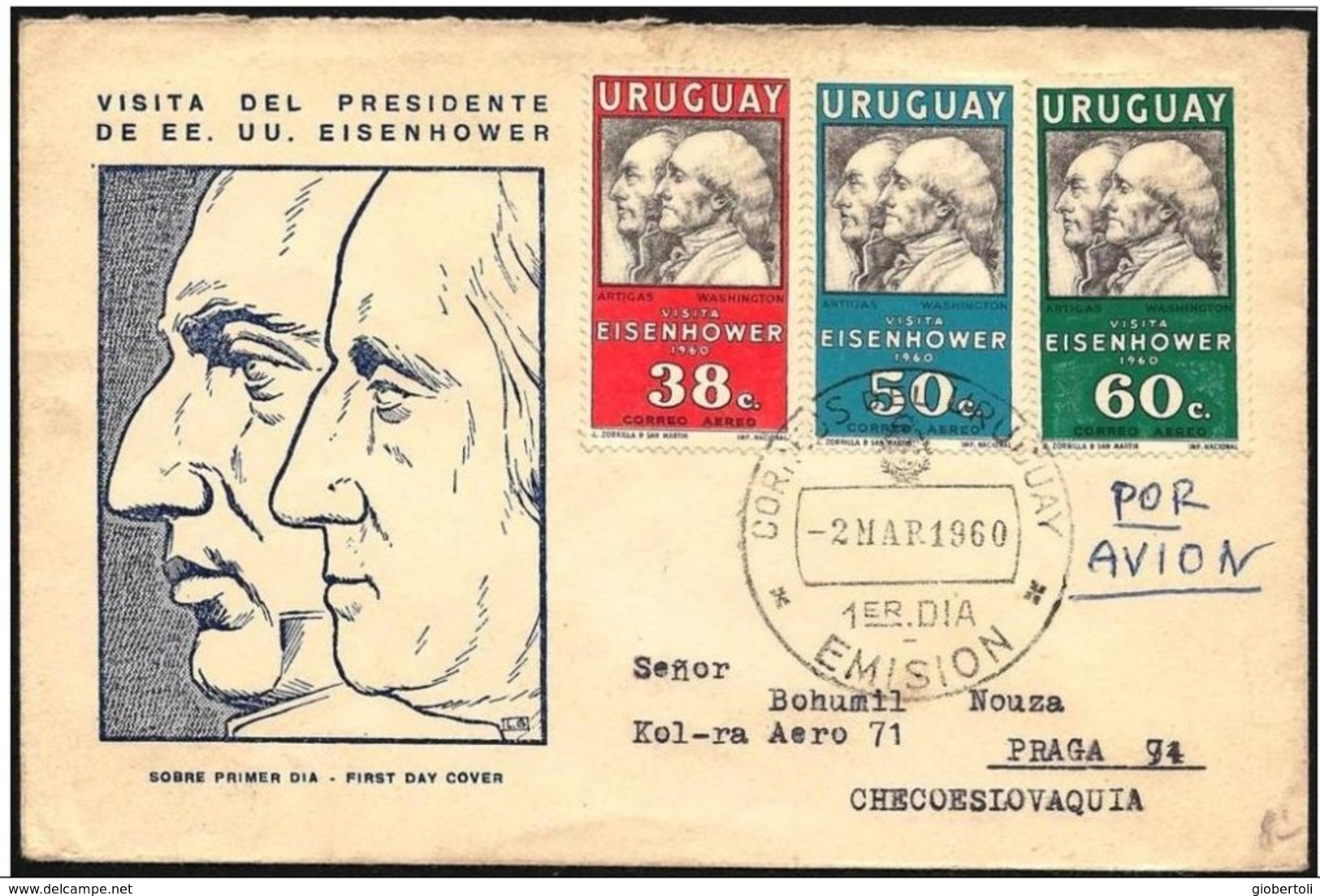 Uruguay - FDC - Washington, Eisenhower, Artigas - George Washington