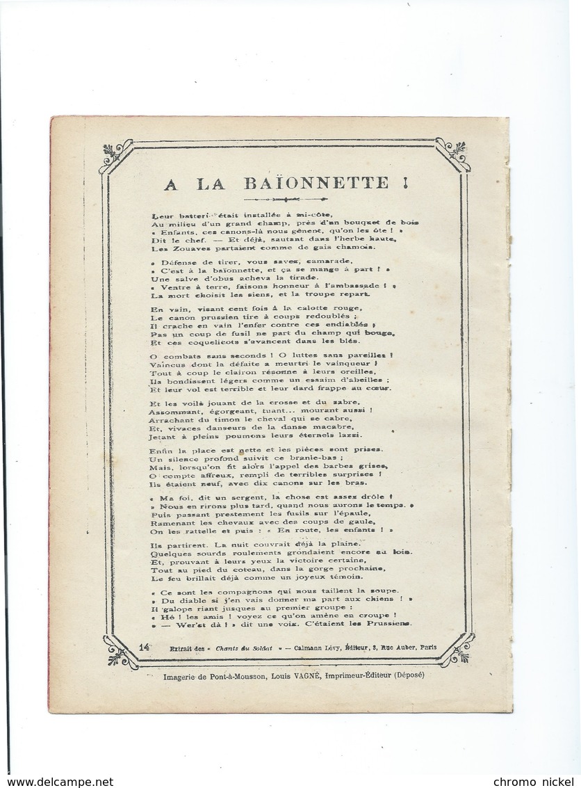 A LA BAÎONNETTE Les Chants Du Soldat Paroles De La Chanson RR Protège-cahier Couverture 220 X 175  Bon état 3 Scans - Protège-cahiers