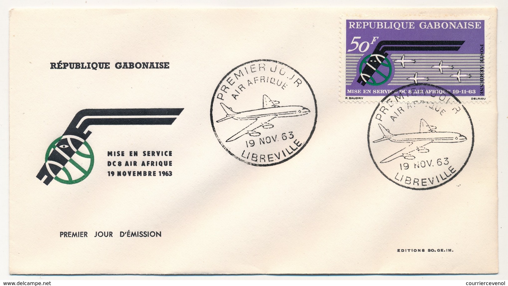 GABON => FDC => Mise En Service DC8 Air Afrique - 19 Nov 1963 - LIBREVILLE - Gabon (1960-...)